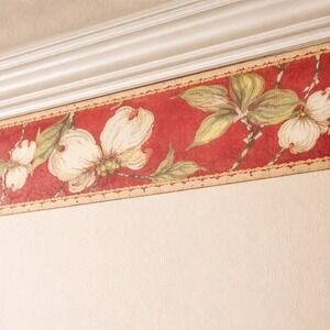 Eisenhart Dogwood Flower Floral Wallpaper Border Red Garden Style‎
